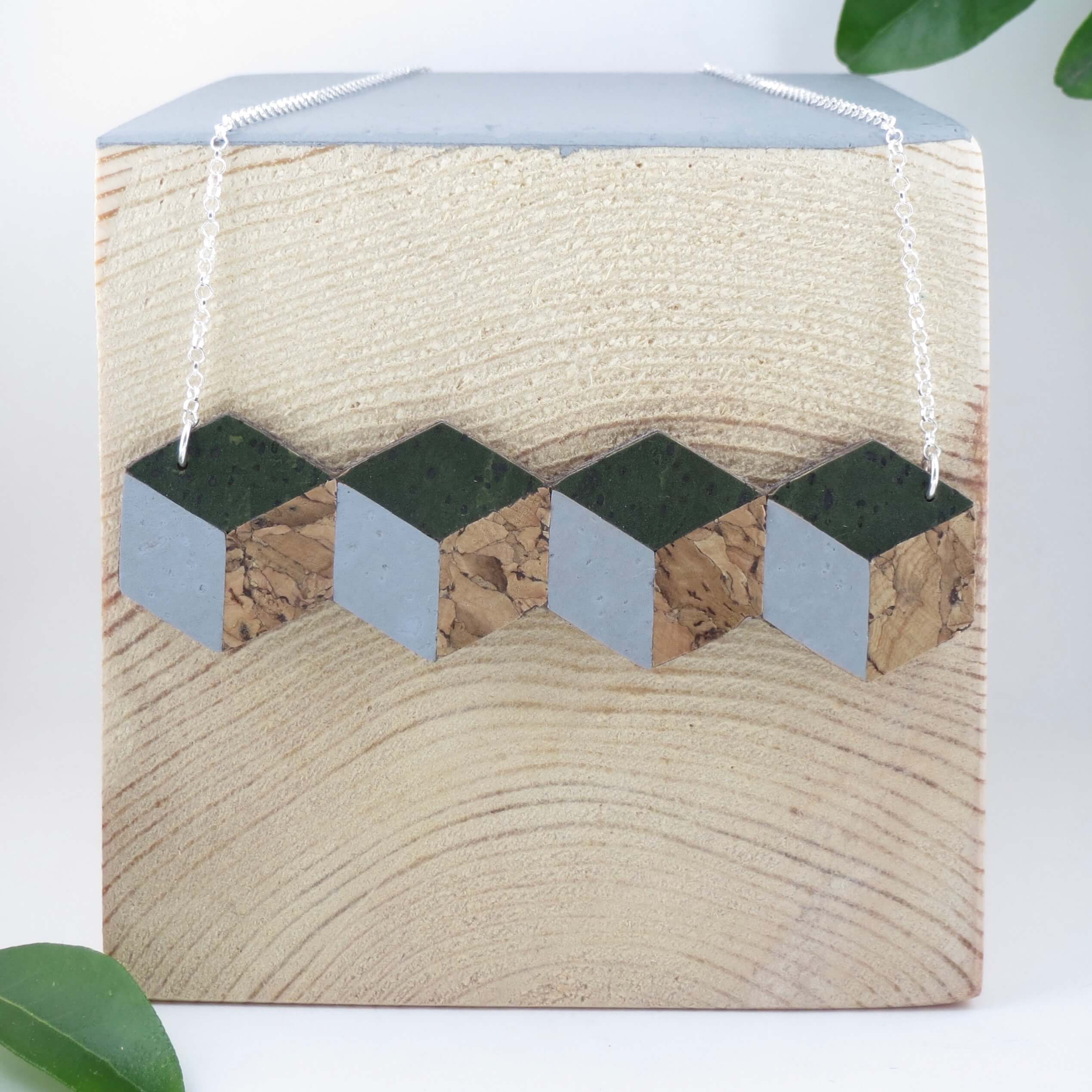 Cork Geometric 4-Cube Necklace | Ethical Vegan Cork Jewelry | HowCork