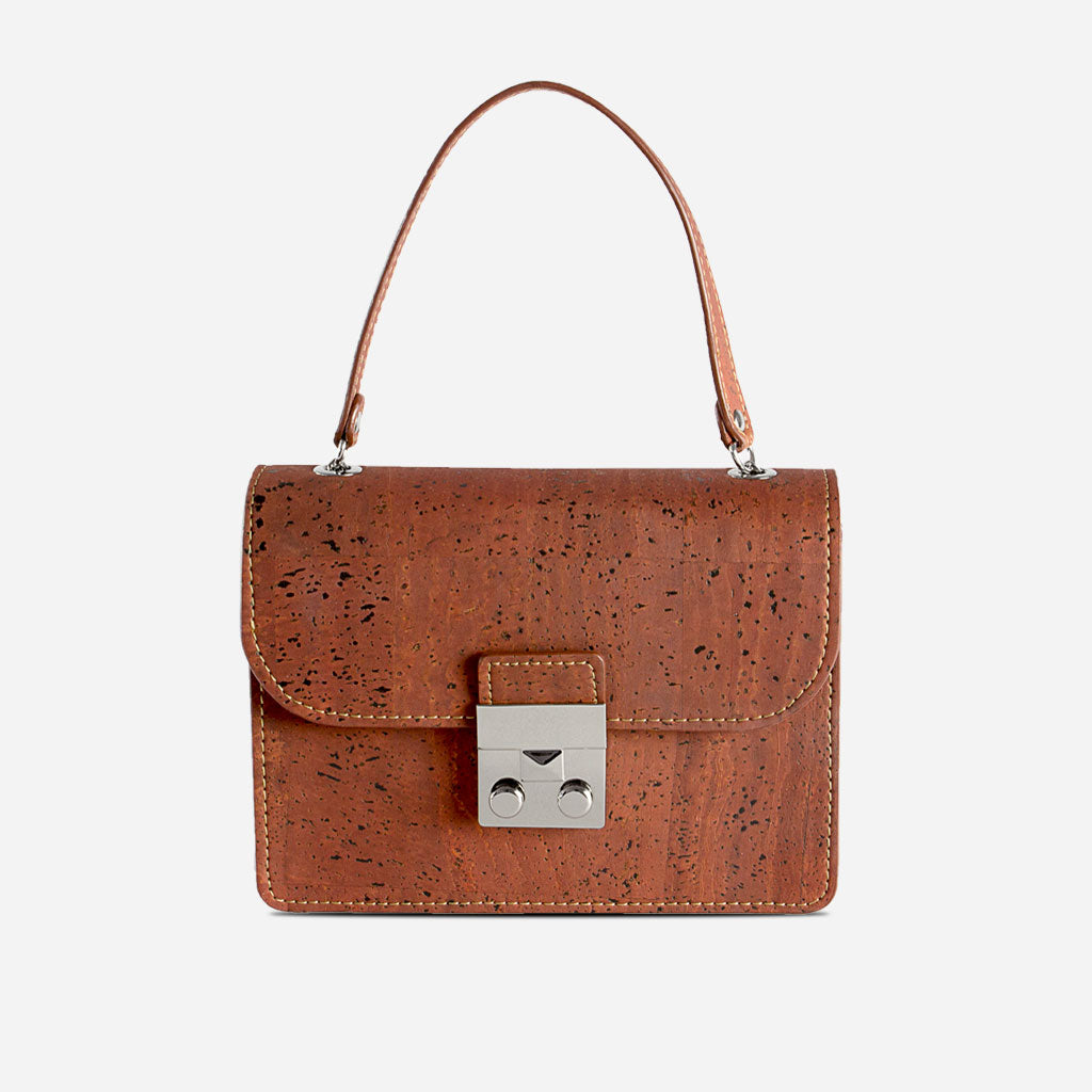 Cork Satchel Bag in Orange and Beige with chain - Beyond Bags